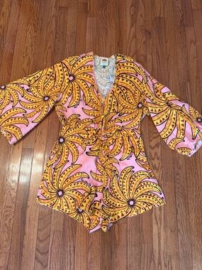 FARM Rio Pink & Yellow Tropical Print Tie-Waist Romper